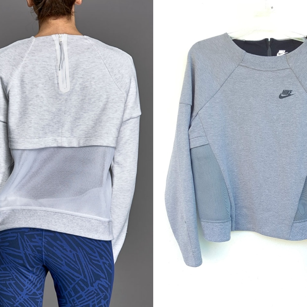 GUC Nike T€ch Gray Fleece Mesh Crew Size Small
